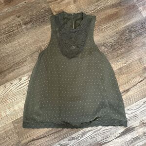 Hollister Olive Green Swiss Dot Lace High Neck Tank Top Size XS
